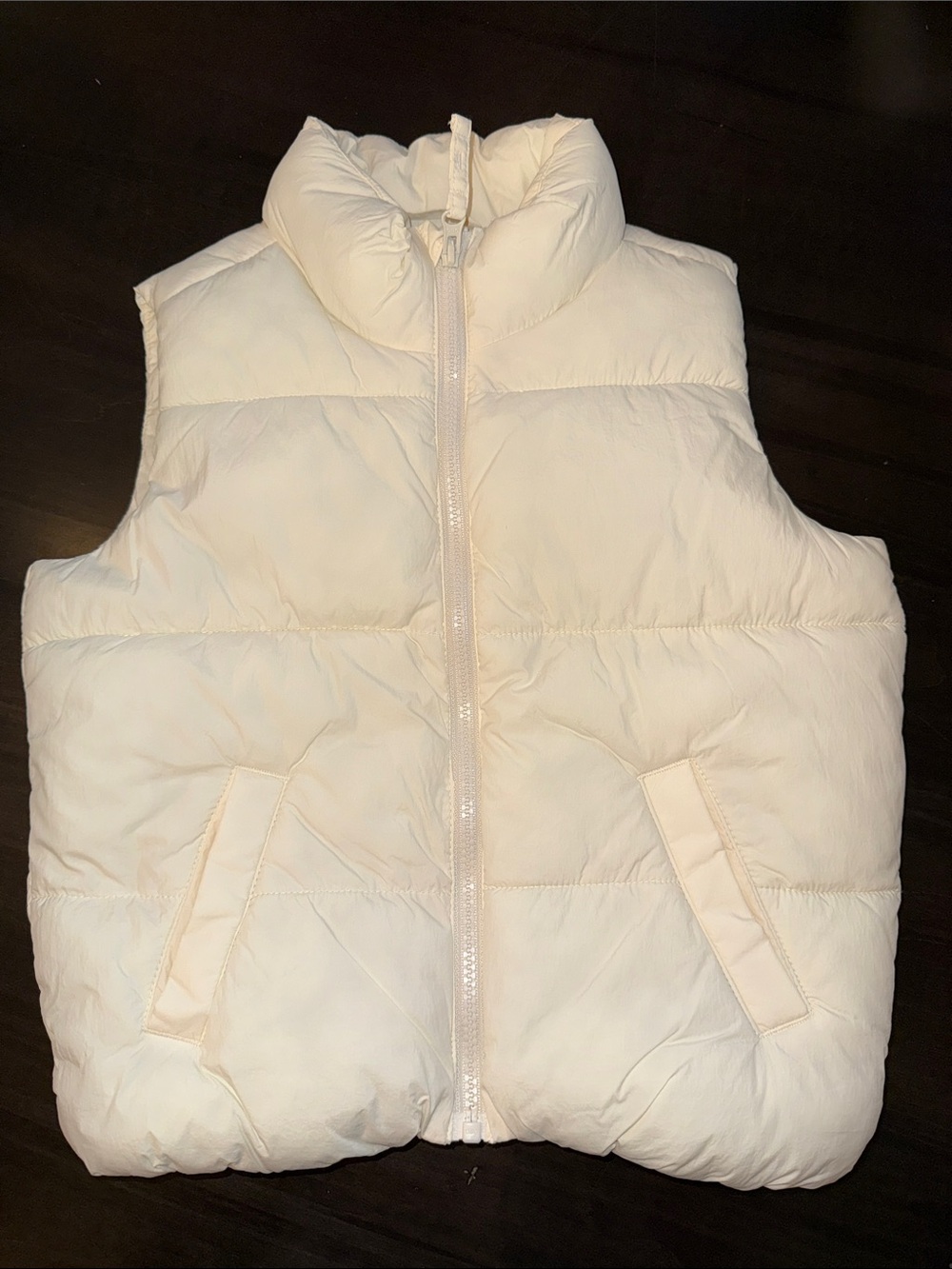 Old Navy Kids Cream Puffer Vest - Sleeveless Quilted Zip Front